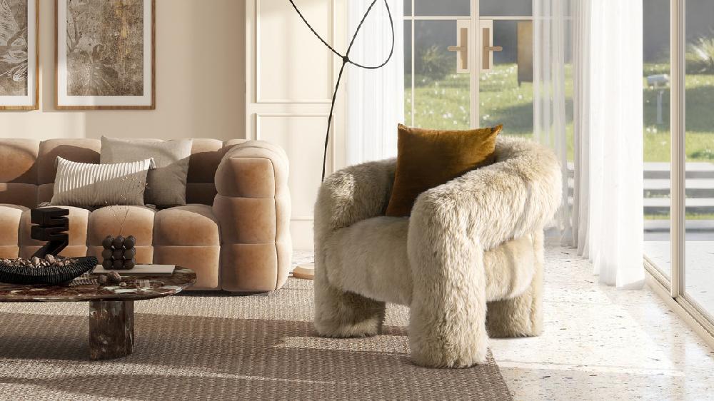Jennifer Taylor Home Avalon 35" Genuine Sheepskin Fur Split Barrel Back Accent Chair Natural Blonde