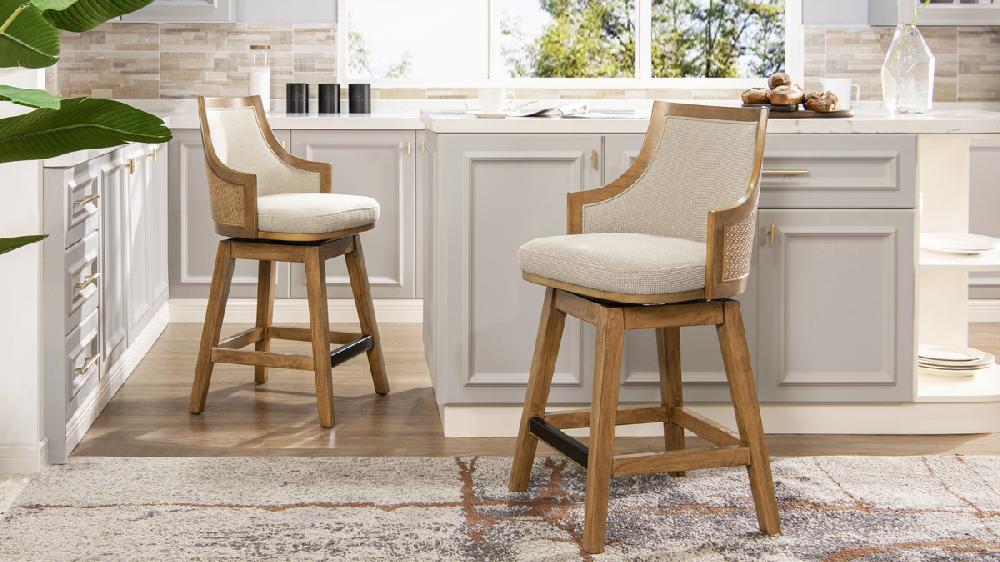 Jennifer Taylor Home Bahama 26" Cane Rattan High-Back Swivel Counter Stool With Recessed Arms Taupe Beige
