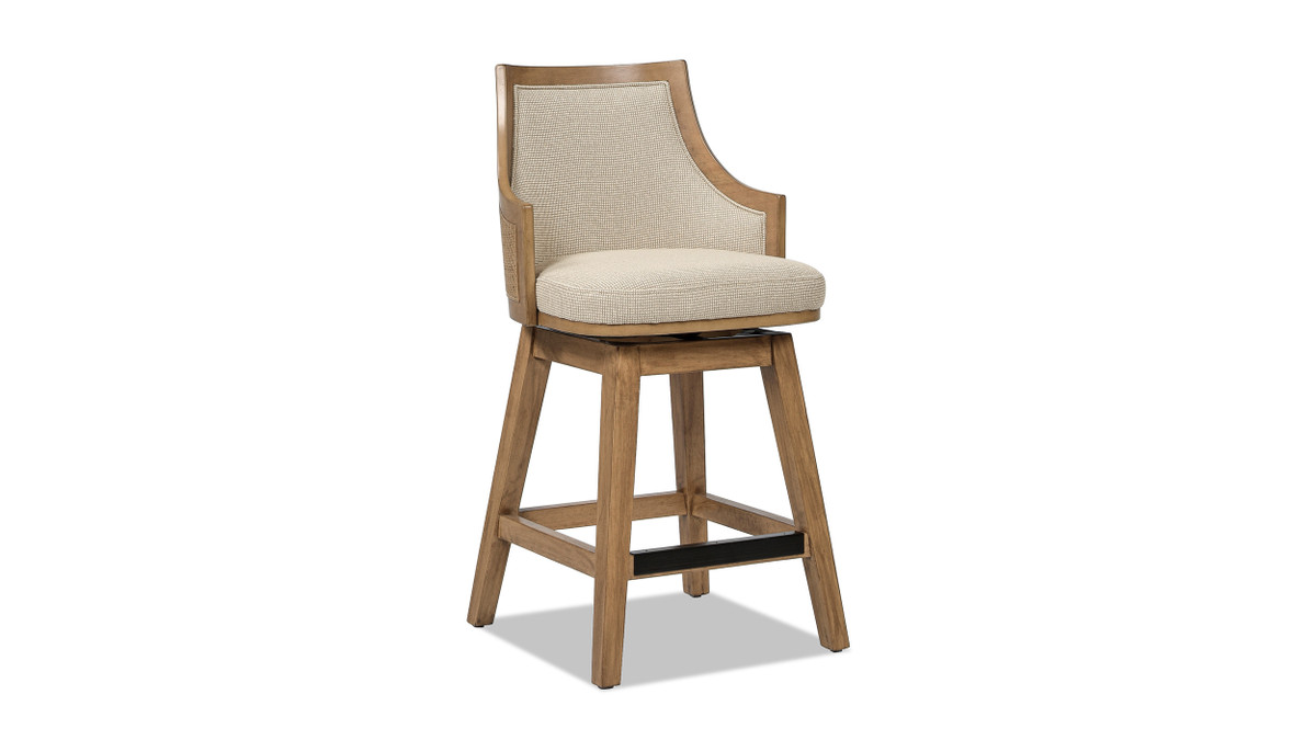 Jennifer Taylor Home Bahama 26" Cane Rattan High-Back Swivel Counter Stool With Recessed Arms Taupe Beige