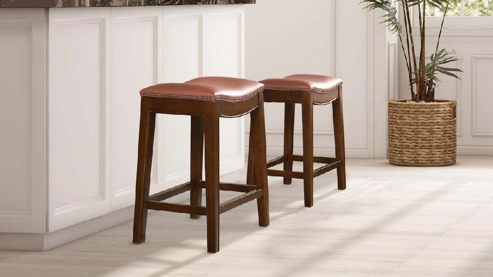 Jennifer Taylor Home Barlow 24.5" Top Grain Leather Backless Saddle Counter Stool Bourbon Brown