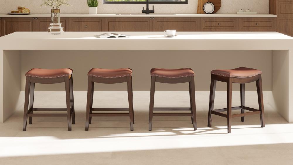 Jennifer Taylor Home Barlow 24.5" Top Grain Leather Backless Saddle Counter Stool Bourbon Brown