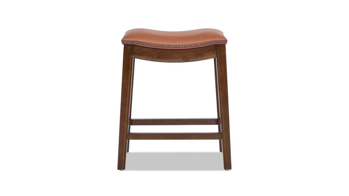 Jennifer Taylor Home Barlow 24.5" Top Grain Leather Backless Saddle Counter Stool Bourbon Brown