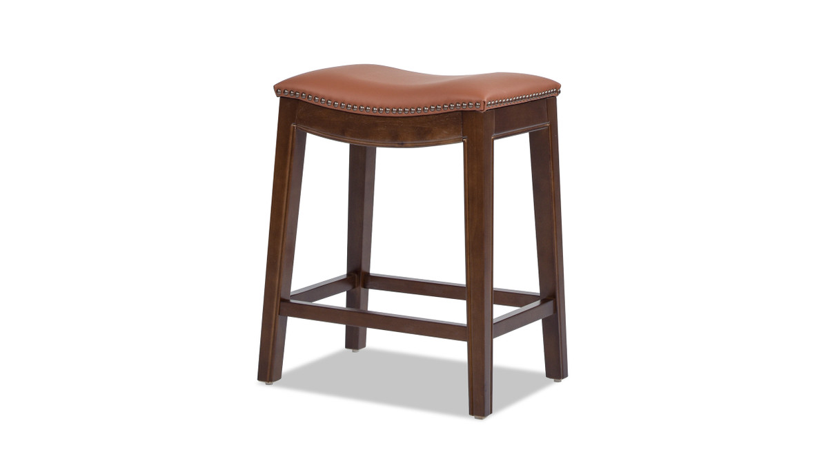 jennifer taylor home Barlow 24.5" Top Grain Leather Backless Saddle Counter Stool Bourbon Brown