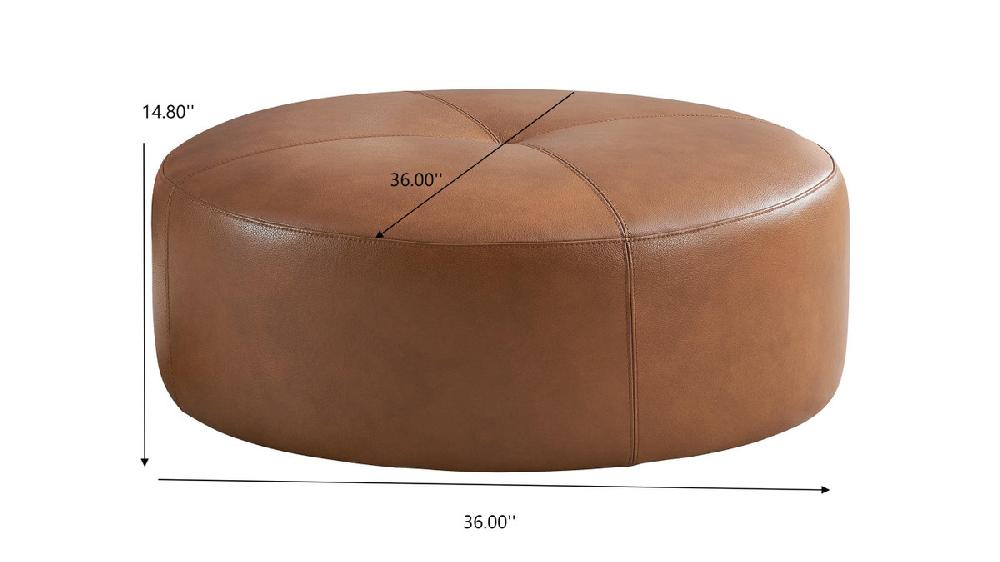 Jennifer Taylor Home Barron 36" Genuine Leather Round Cocktail Ottoman In Tan