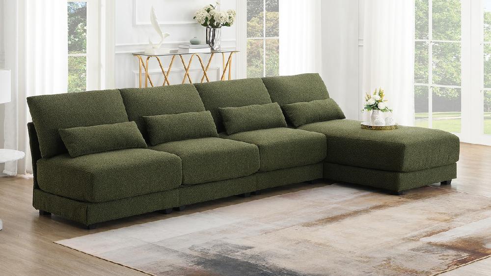 Jennifer Taylor Home Bayshore 120" Reversible Armless Chaise Sectional Sofa Bouclé Green
