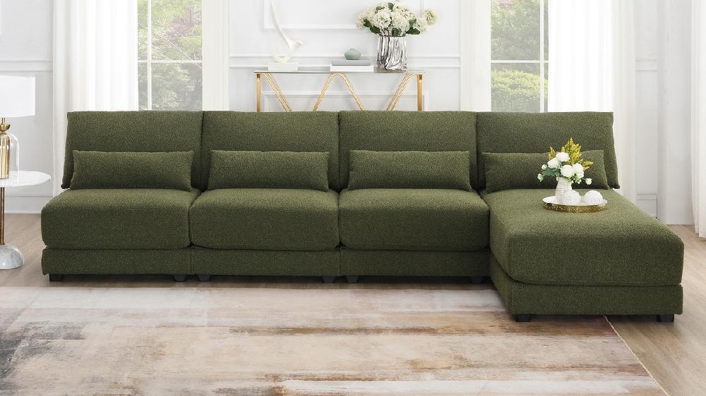 Jennifer Taylor Home Bayshore 120" Reversible Armless Chaise Sectional Sofa Bouclé Green