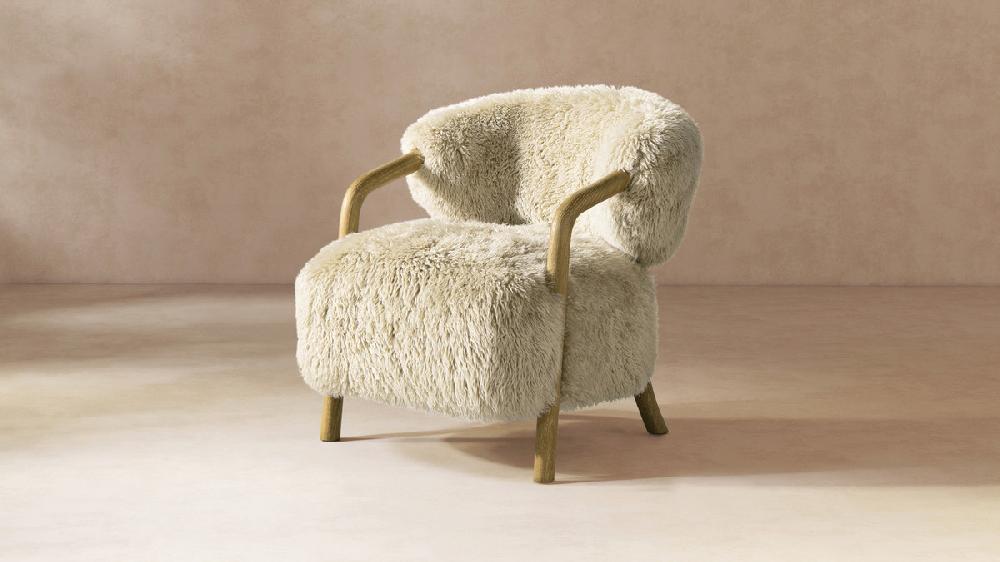 Jennifer Taylor Home Becker 33" Rustic Oak Sheepskin Upholstered Accent Arm Chair Taupe Beige