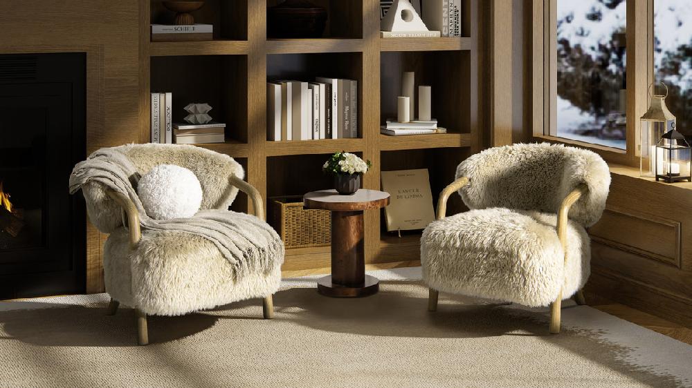 Jennifer Taylor Home Becker 33" Rustic Oak Sheepskin Upholstered Accent Arm Chair Taupe Beige