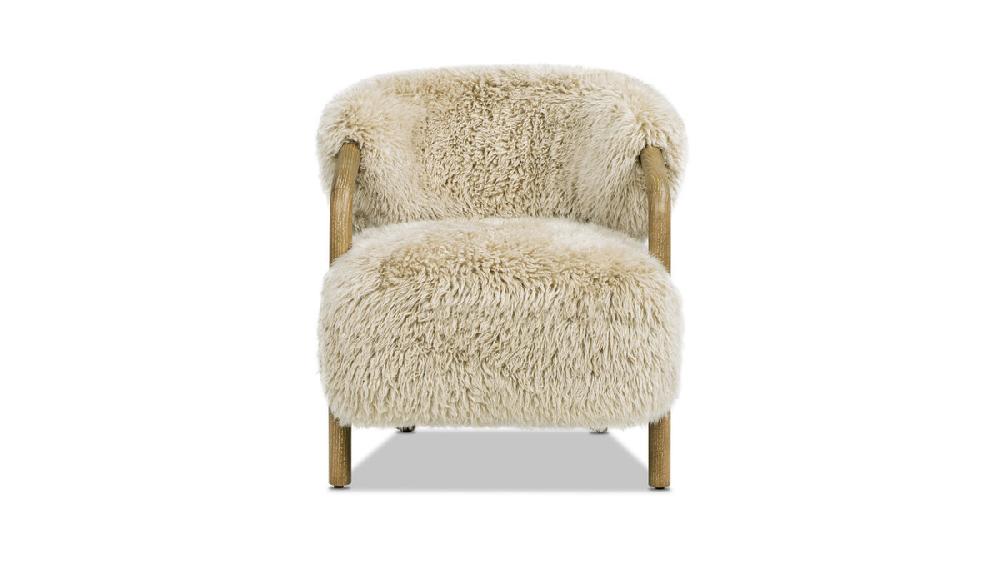 Jennifer Taylor Home Becker 33" Rustic Oak Sheepskin Upholstered Accent Arm Chair Taupe Beige