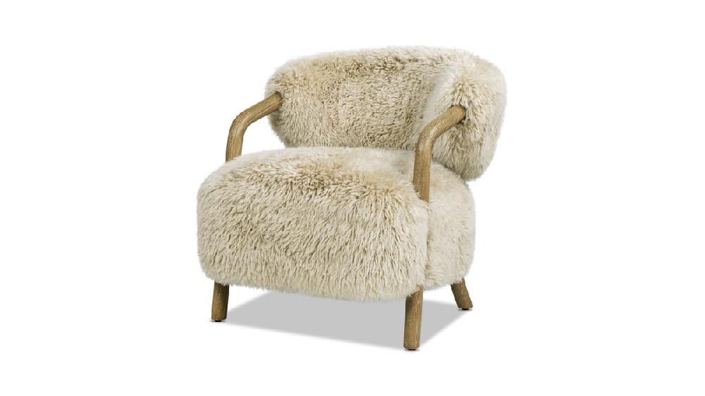 jennifer taylor home Becker 33" Rustic Oak Sheepskin Upholstered Accent Arm Chair Taupe Beige
