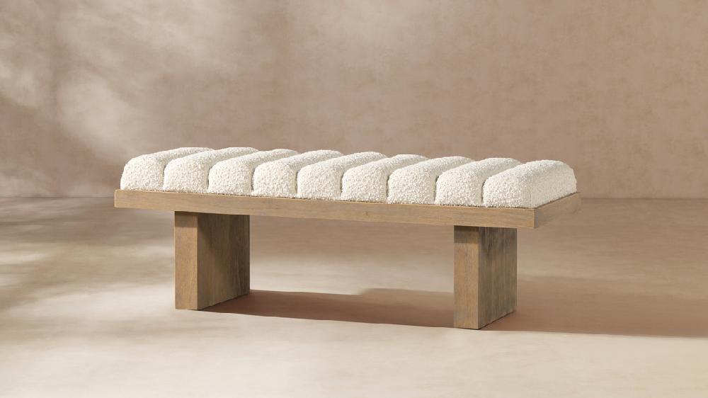 Jennifer Taylor Home Bella 52" Upholstered Modern Accent Bench Ivory White Bouclé