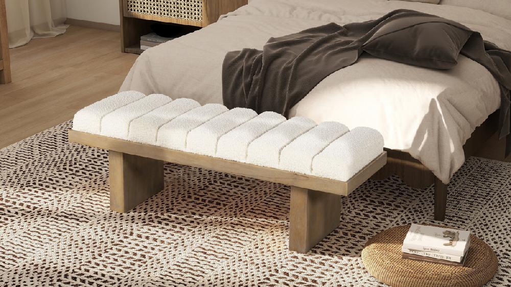 Jennifer Taylor Home Bella 52" Upholstered Modern Accent Bench Ivory White Bouclé