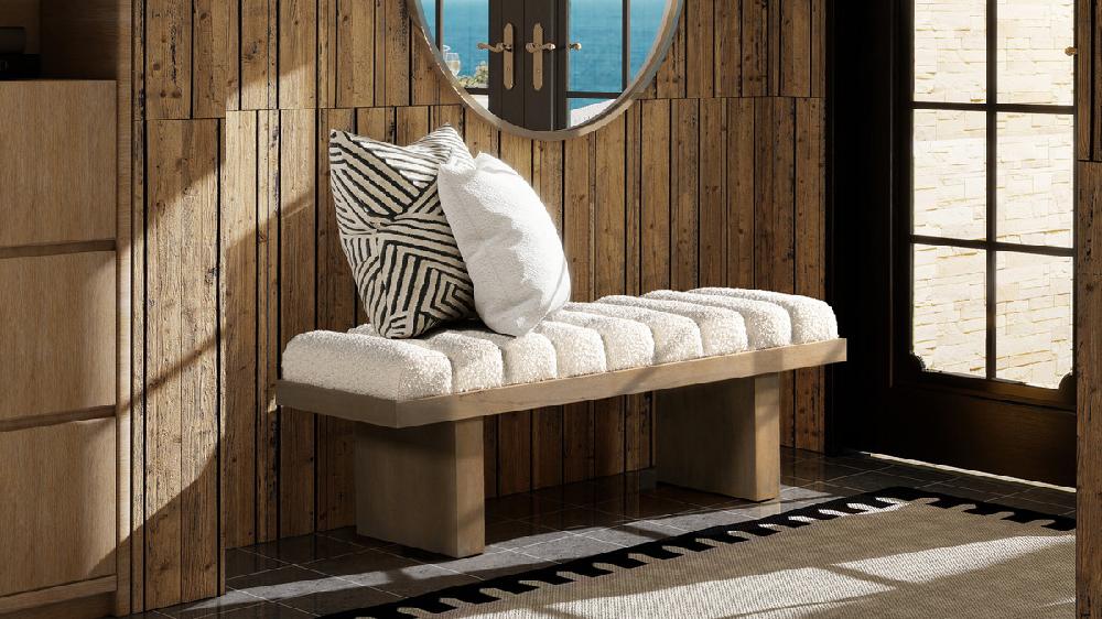 Jennifer Taylor Home Bella 52" Upholstered Modern Accent Bench Ivory White Bouclé