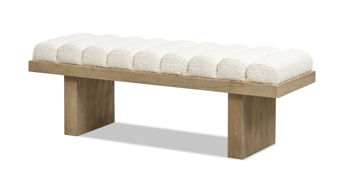 jennifer taylor home Bella 52" Upholstered Modern Accent Bench Ivory White Bouclé