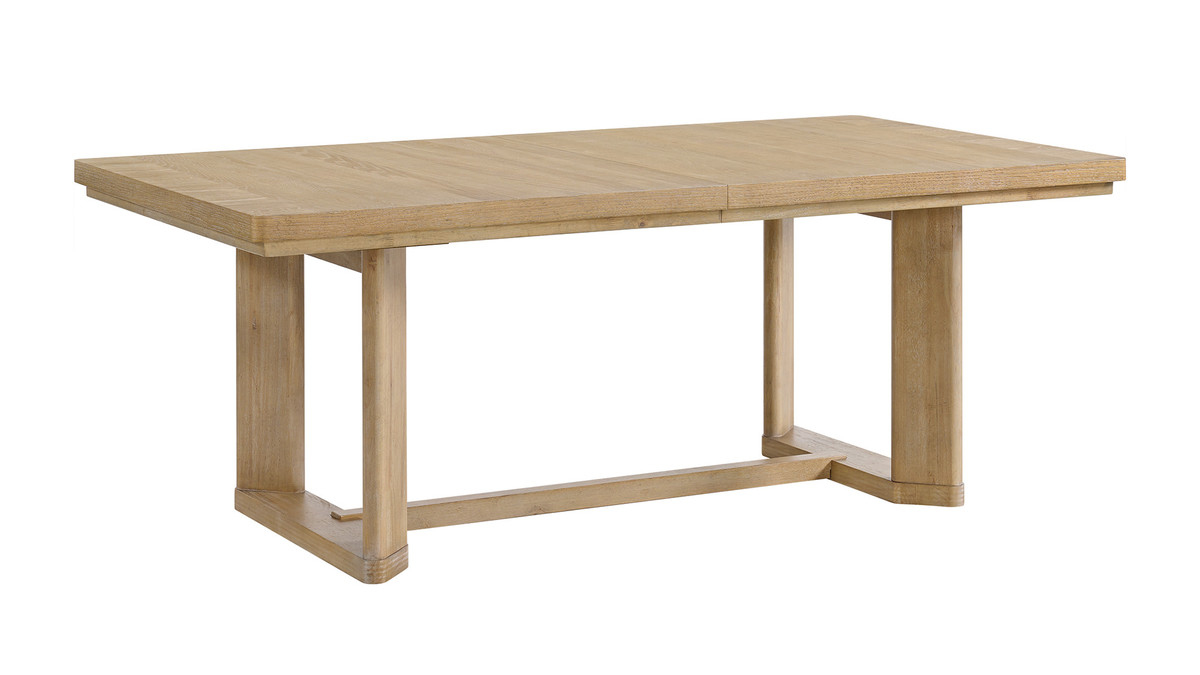 Jennifer Taylor Home Bennett 80"-104" Solid Wood Trestle Dining Table With Extension Leaf Beige Finish