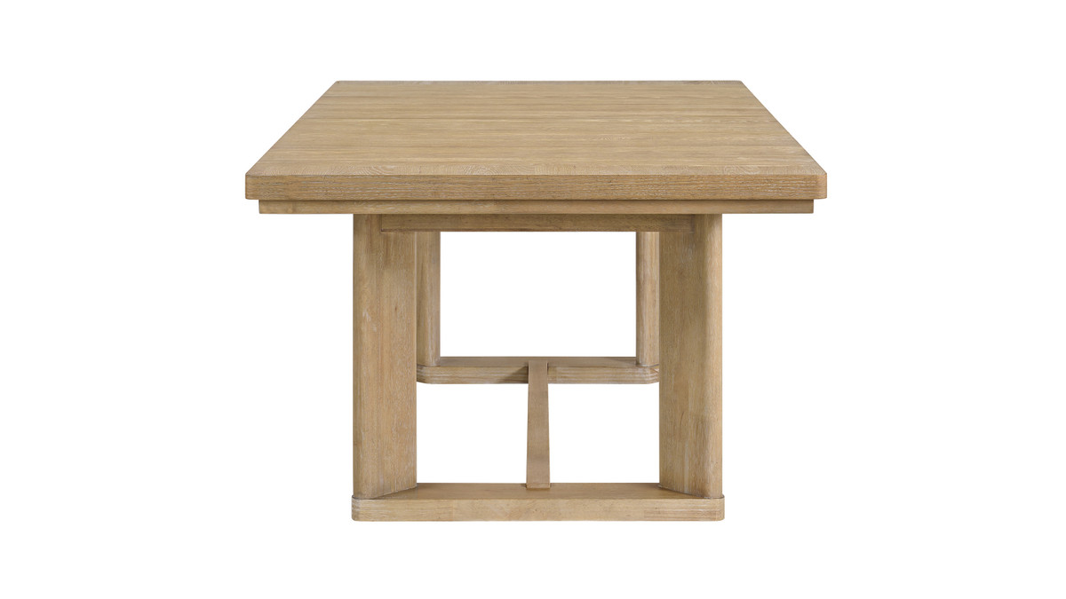 Jennifer Taylor Home Bennett 80"-104" Solid Wood Trestle Dining Table With Extension Leaf Beige Finish