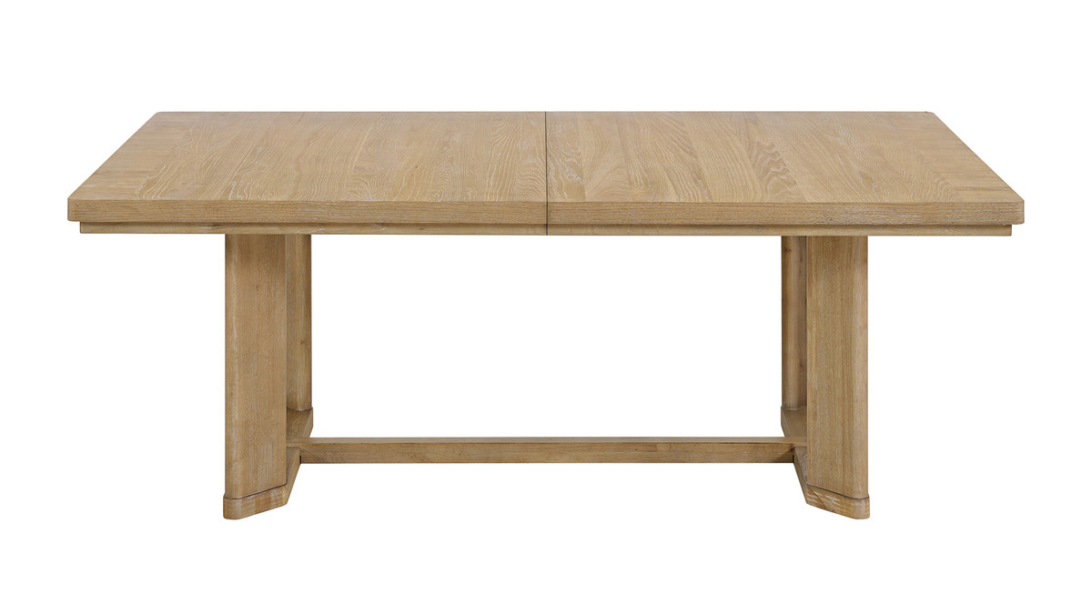 jennifer taylor home Bennett 80"-104" Solid Wood Trestle Dining Table with Extension Leaf Beige Finish