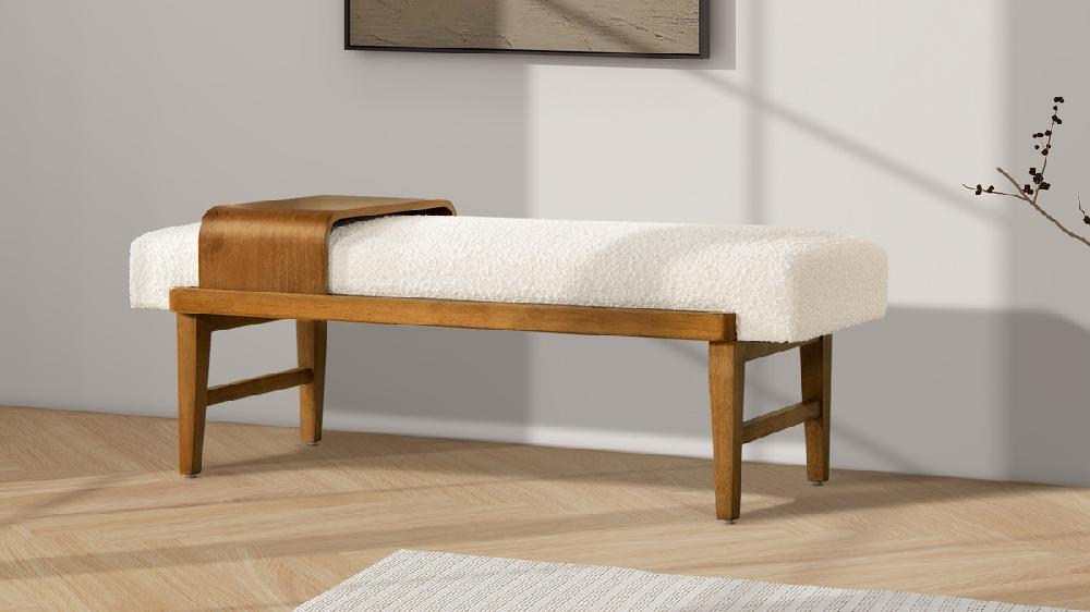 Jennifer Taylor Home Billie 52" Modern Telephone Bench With Sliding Shelf Ivory White Bouclé