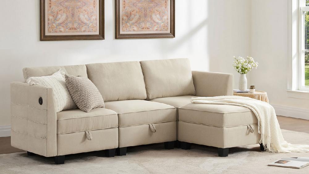 Jennifer Taylor Home Billy 86" Modular 4-Piece Storage Sectional Sofa Sandstone Beige