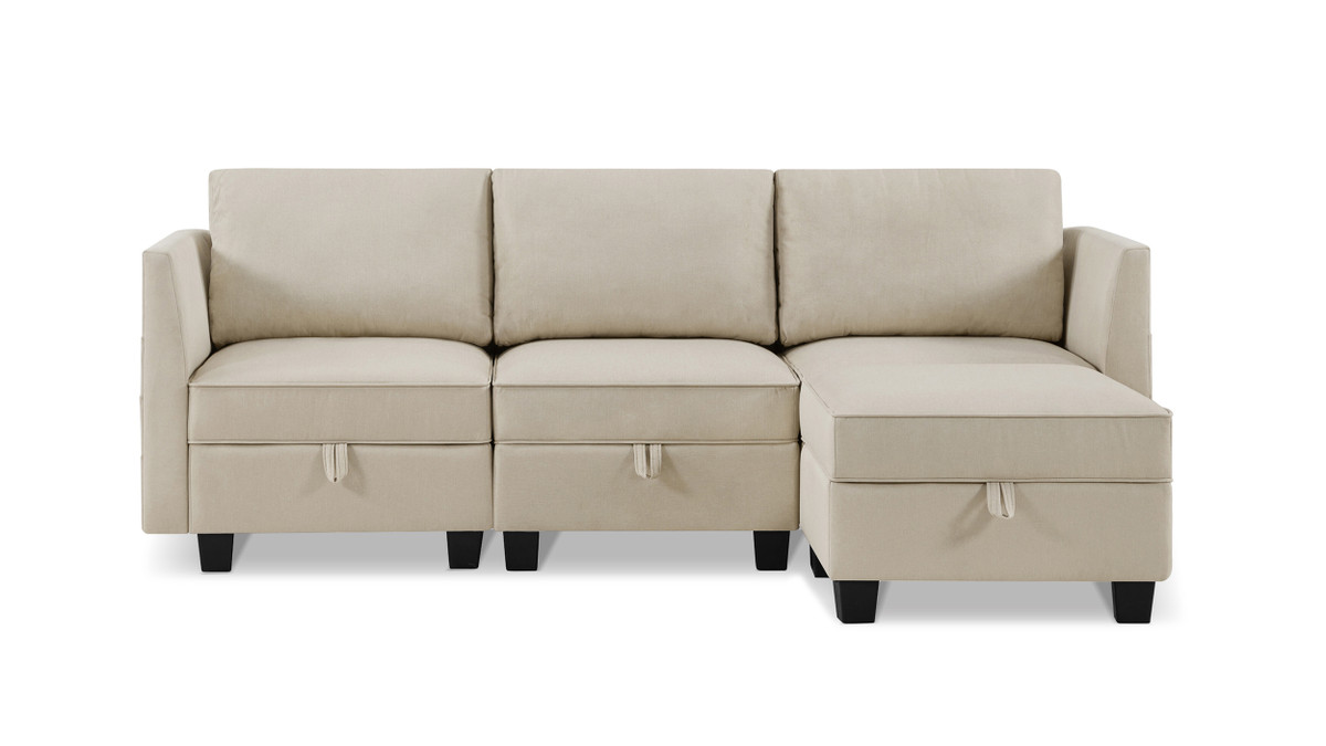 jennifer taylor home Billy 86" Modular 4-Piece Storage Sectional Sofa Sandstone Beige