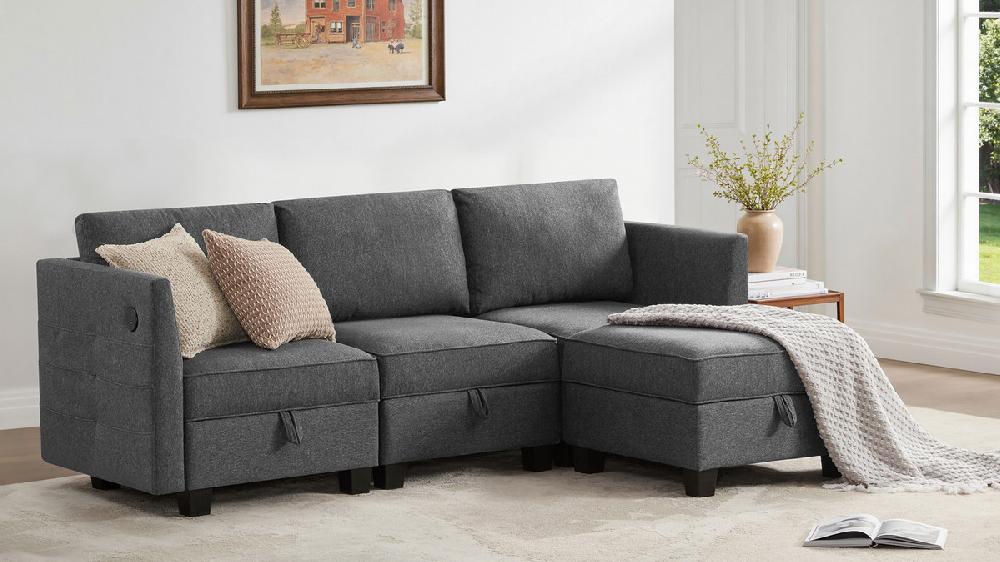 Jennifer Taylor Home Billy 86" Modular 4-Piece Storage Sectional Sofa Soapstone Gray