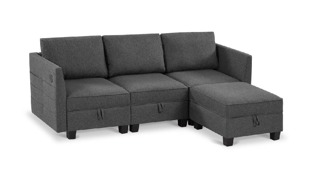Jennifer Taylor Home Billy 86" Modular 4-Piece Storage Sectional Sofa Soapstone Gray