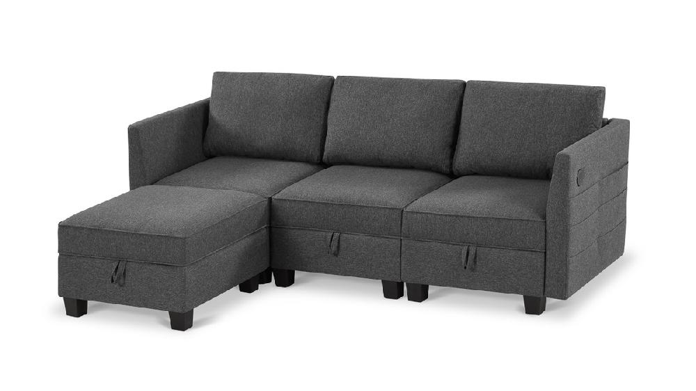 Jennifer Taylor Home Billy 86" Modular 4-Piece Storage Sectional Sofa Soapstone Gray