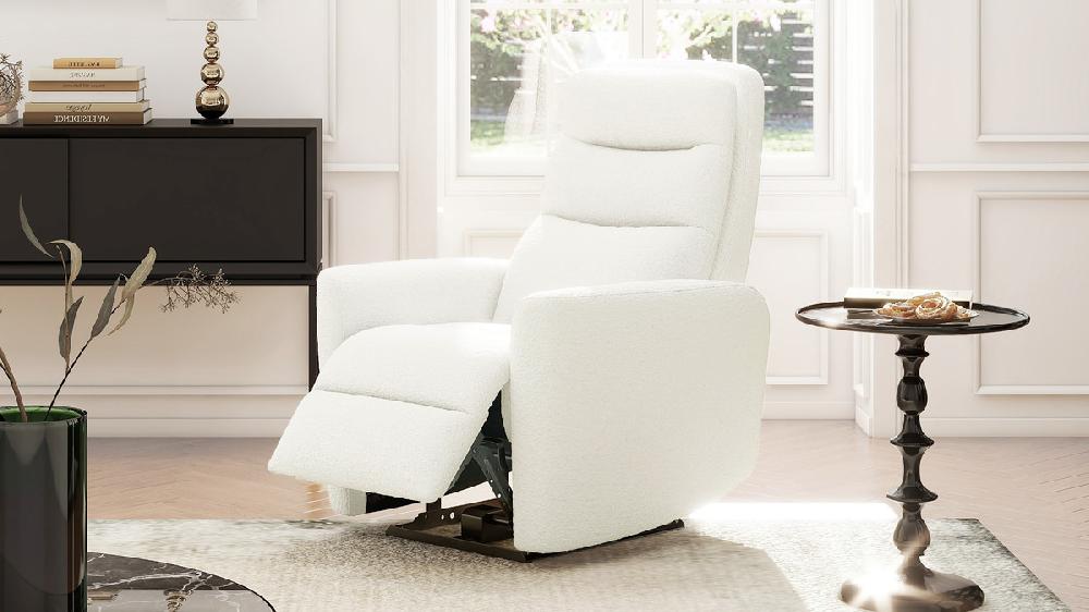 Jennifer Taylor Home Bloomy 35.5" High-Back Power Recliner Motion Chair Chiffon White Bouclé