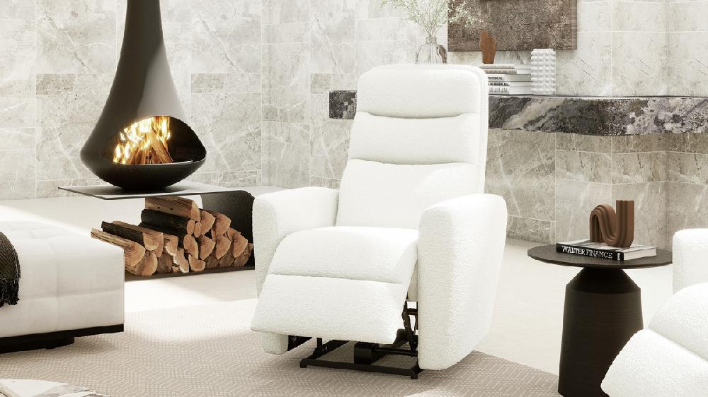 Jennifer Taylor Home Bloomy 35.5" High-Back Power Recliner Motion Chair Chiffon White Bouclé
