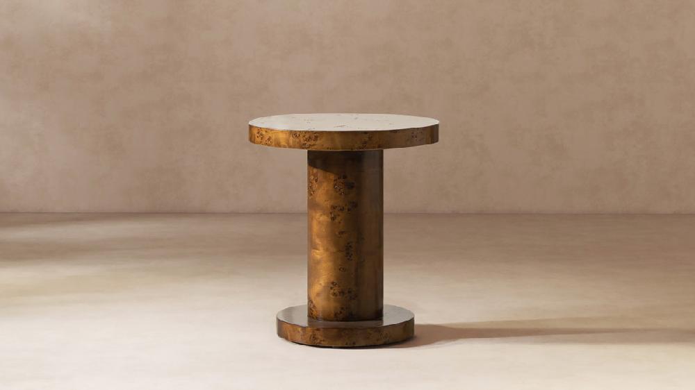 Jennifer Taylor Home Bolin 18" Round Pillar Burl Wood Accent Side Table Walnut Brown