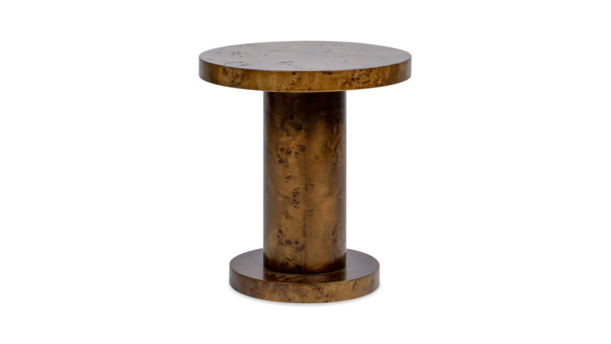jennifer taylor home Bolin 18" Round Pillar Burl Wood Accent Side Table Walnut Brown
