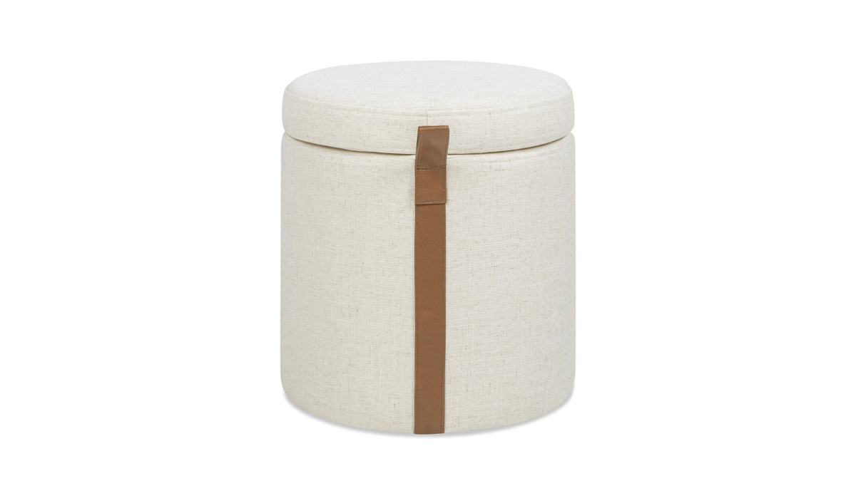 Jennifer Taylor Home Brandy 14" Round Upholstered Storage Ottoman With Leather Accent Flax White