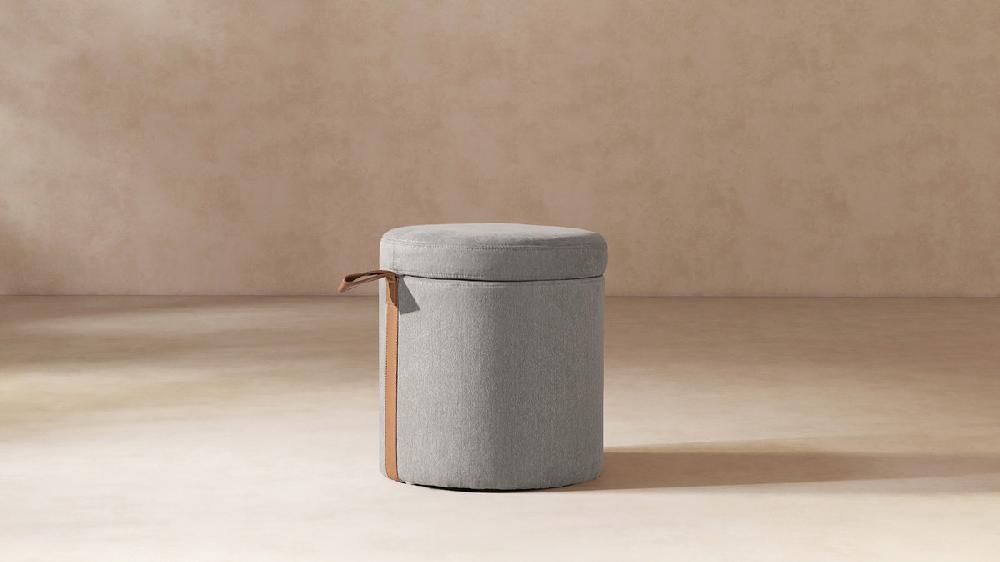 Jennifer Taylor Home Brandy 14" Round Upholstered Storage Ottoman With Leather Accent Uptown Gray