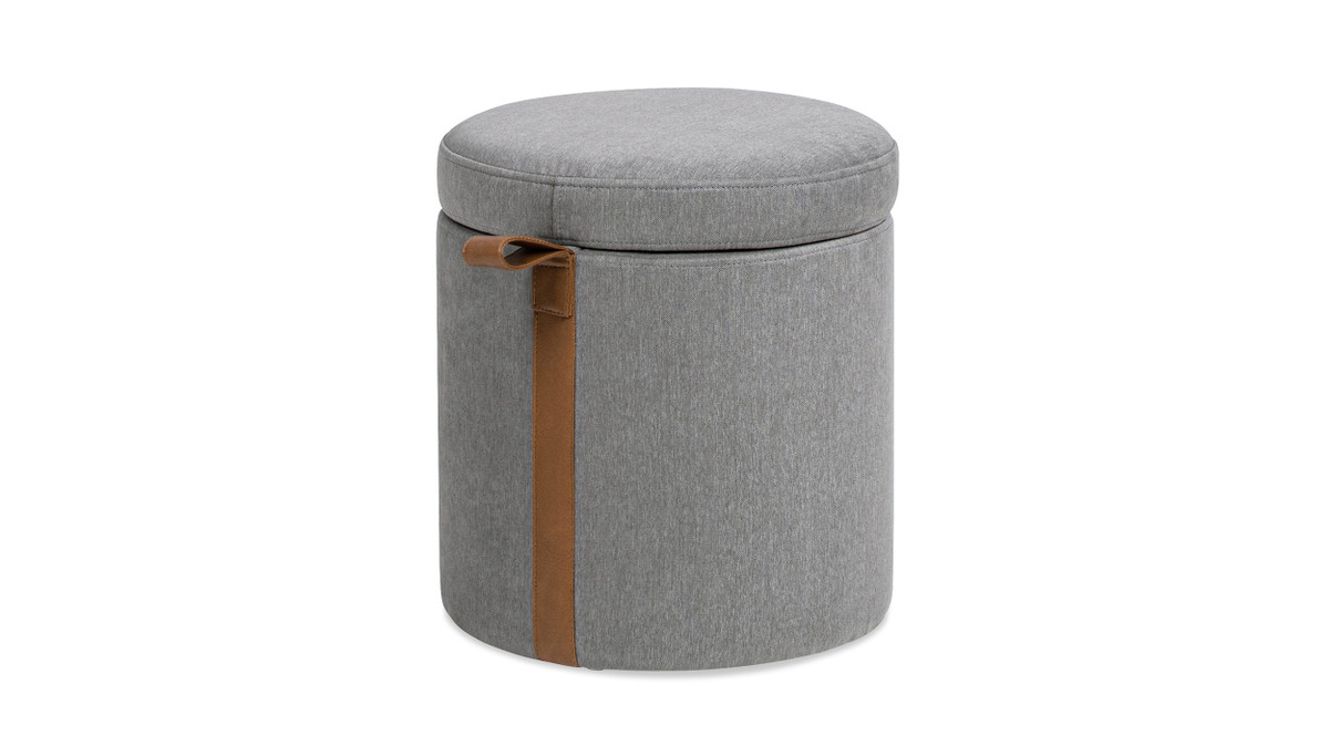 jennifer taylor home Brandy 14" Round Upholstered Storage Ottoman with Leather Accent Uptown Gray