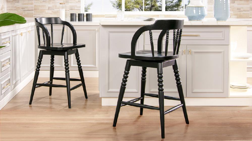 Jennifer Taylor Home Breda 25.5" Turned Bubble Spindle Low-Back Wood Counter Stool Black