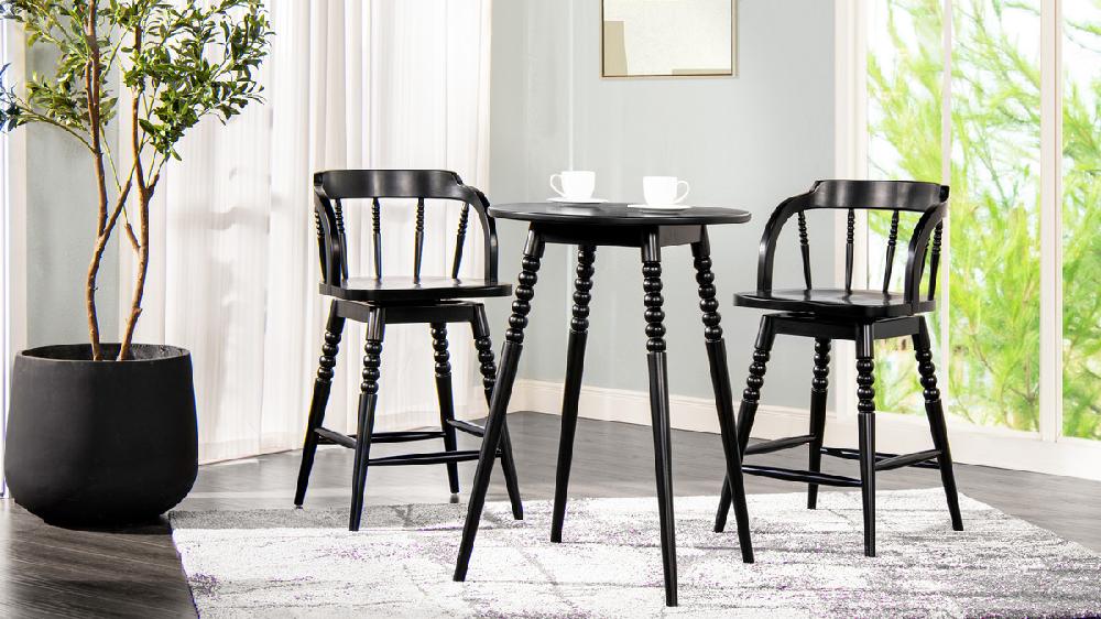 Jennifer Taylor Home Breda 25.5" Turned Bubble Spindle Low-Back Wood Counter Stool Black