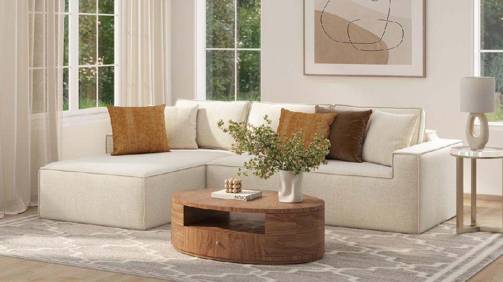 Jennifer Taylor Home Brenley 110.5" LAF Sofa-in-a-Box Sectional Sofa Porcelain Light Beige