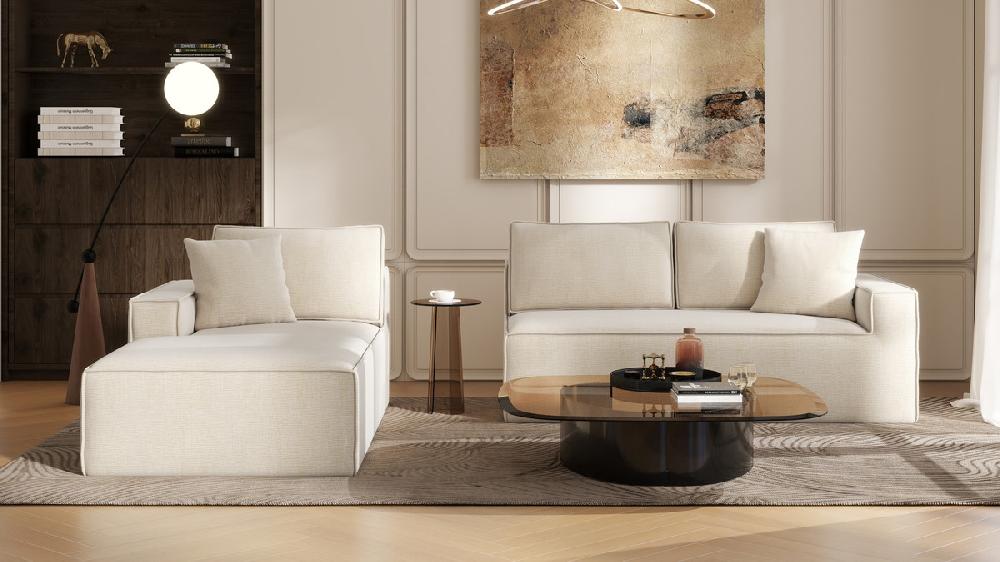 Jennifer Taylor Home Brenley 110.5" LAF Sofa-in-a-Box Sectional Sofa Porcelain Light Beige