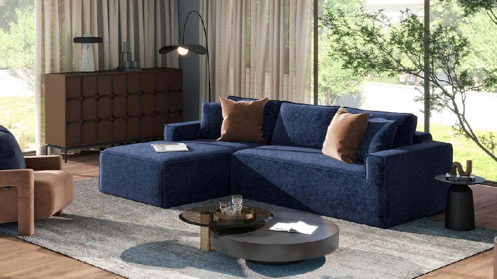 Jennifer Taylor Home Brenley 110.5" LAF Sofa-in-a-Box Sectional Sofa Twilight Navy Blue