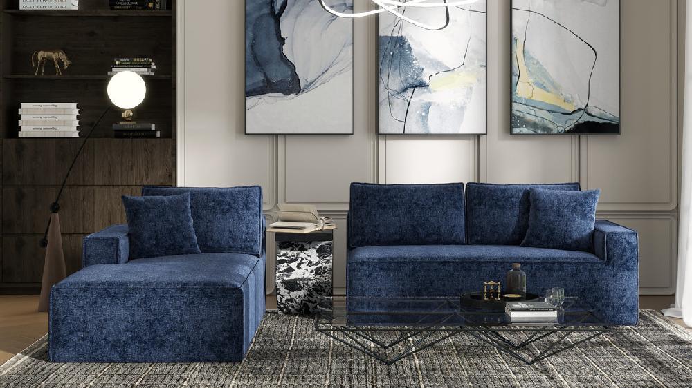 Jennifer Taylor Home Brenley 110.5" LAF Sofa-in-a-Box Sectional Sofa Twilight Navy Blue