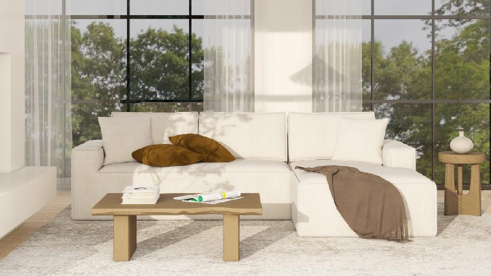 Jennifer Taylor Home Brenley 110.5" RAF Sofa-in-a-Box Sectional Sofa Porcelain Light Beige