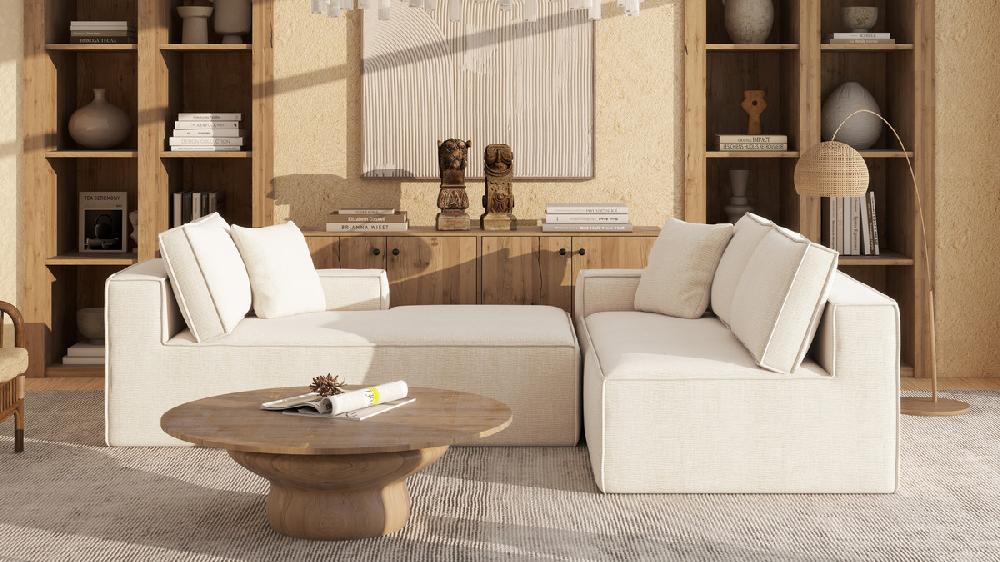 Jennifer Taylor Home Brenley 110.5" RAF Sofa-in-a-Box Sectional Sofa Porcelain Light Beige