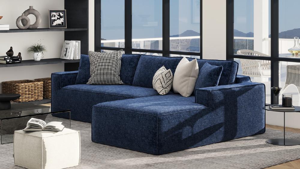 Jennifer Taylor Home Brenley 110.5" RAF Sofa-in-a-Box Sectional Sofa Twilight Navy Blue