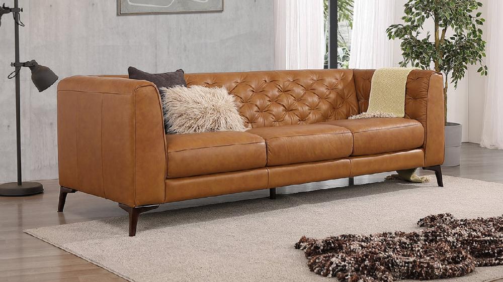 Jennifer Taylor Home Brentwood 90" Genuine Leather Chesterfield Sofa Cognac Tan