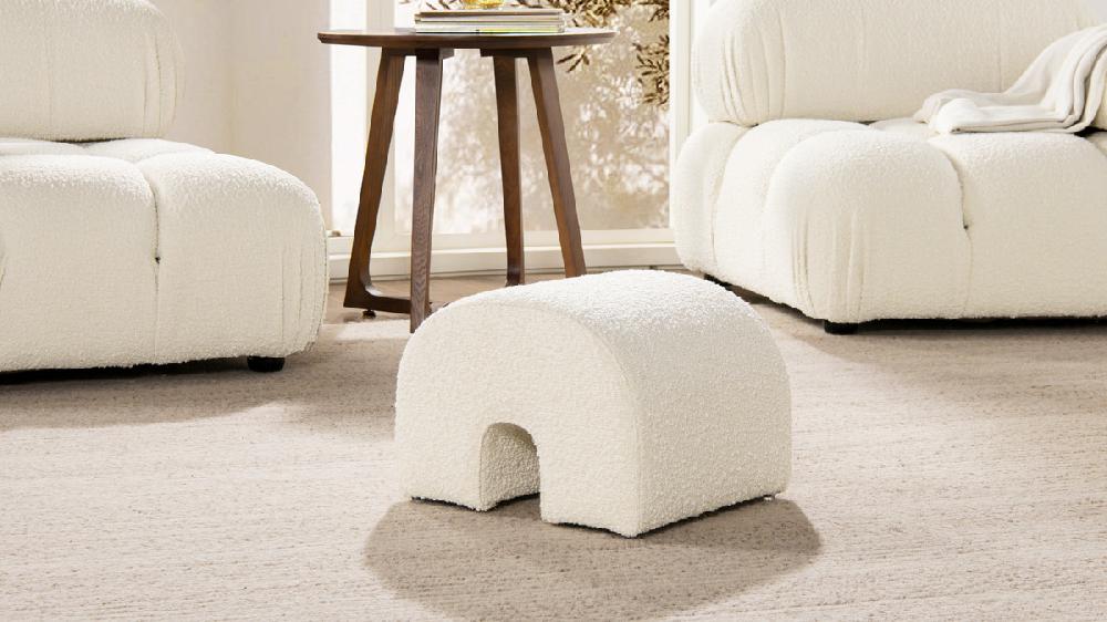Jennifer Taylor Home Bridge 16" Arched Upholstered Footstool Ottoman Ivory White Bouclé