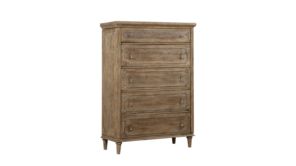 Jennifer Taylor Home Bridger 42" 5-Drawer Distressed Wood Chest In Sandstone Buff