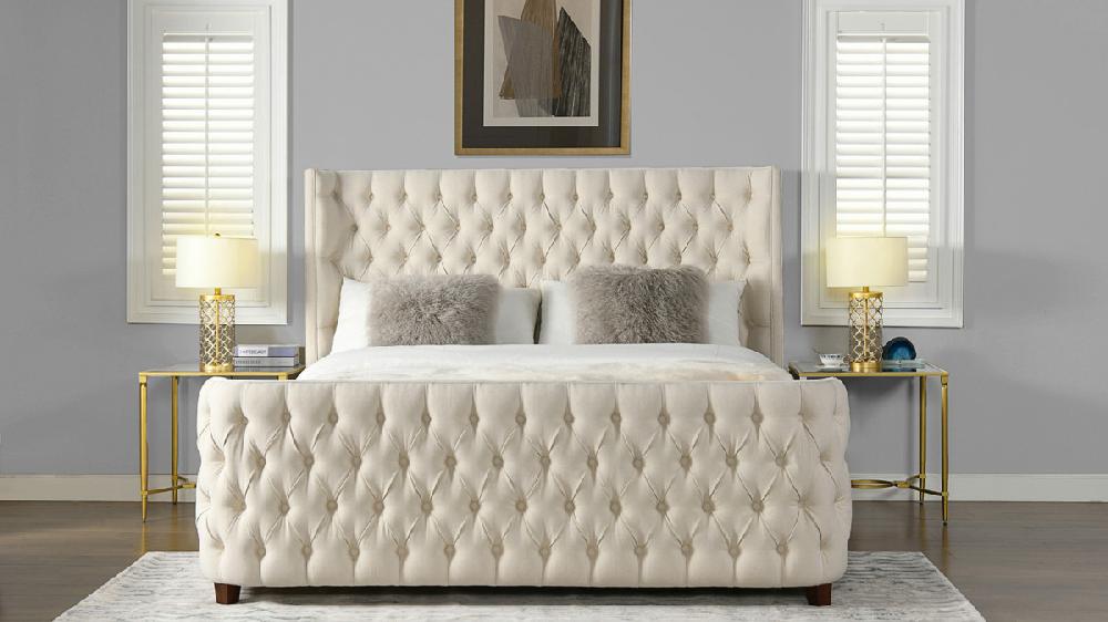 Jennifer Taylor Home Brooklyn King Tufted Panel Bed Headboard And Footboard Set Light Beige
