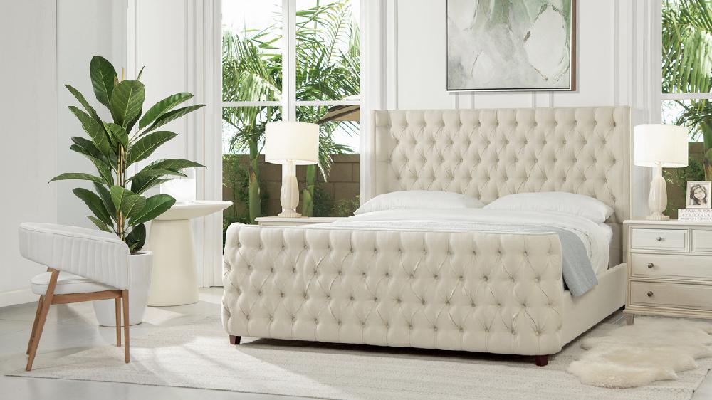 Jennifer Taylor Home Brooklyn King Tufted Panel Bed Headboard And Footboard Set Light Beige