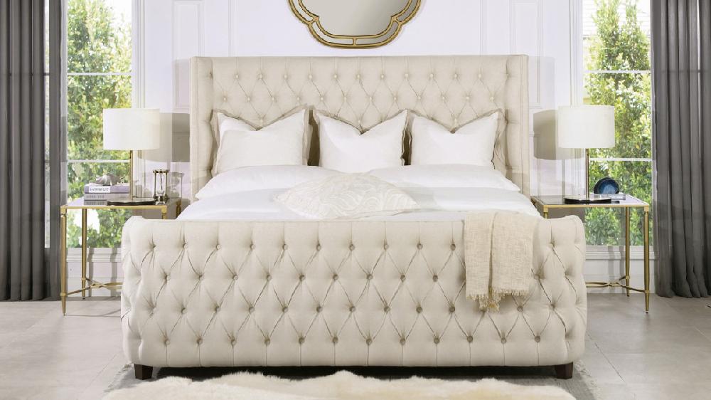 Jennifer Taylor Home Brooklyn King Tufted Panel Bed Headboard And Footboard Set Light Beige