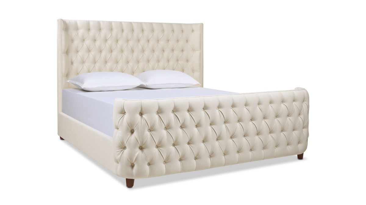 jennifer taylor home Brooklyn King Tufted Panel Bed Headboard and Footboard Set Light Beige